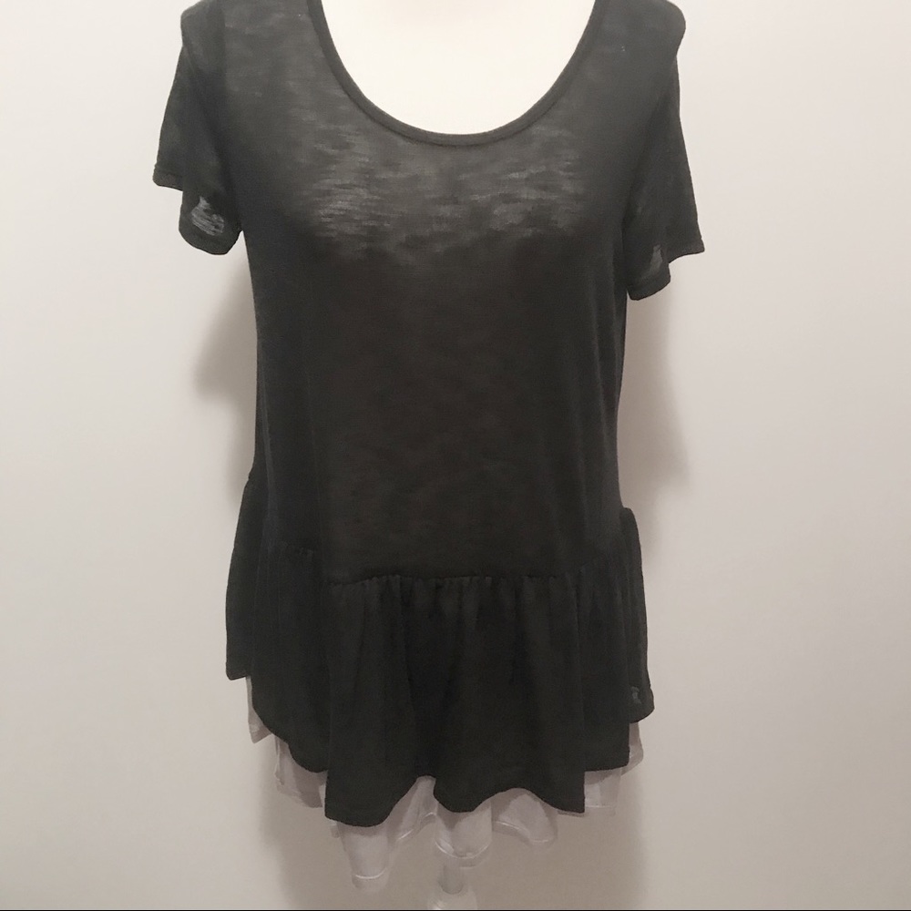 My Story Black Grey Round-neck Babydoll Top Tunic Size Large NEW Minimalist